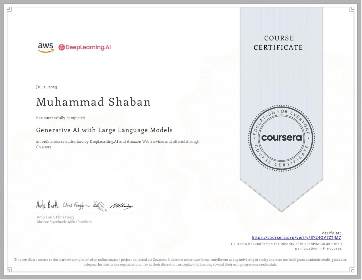Certificate for Generative AI with Large Language Models