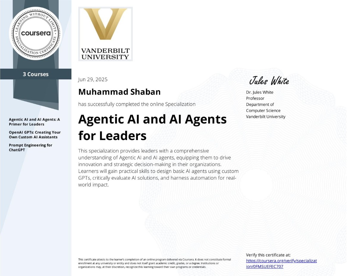 Certificate for Agentic AI and AI Agents for Leaders